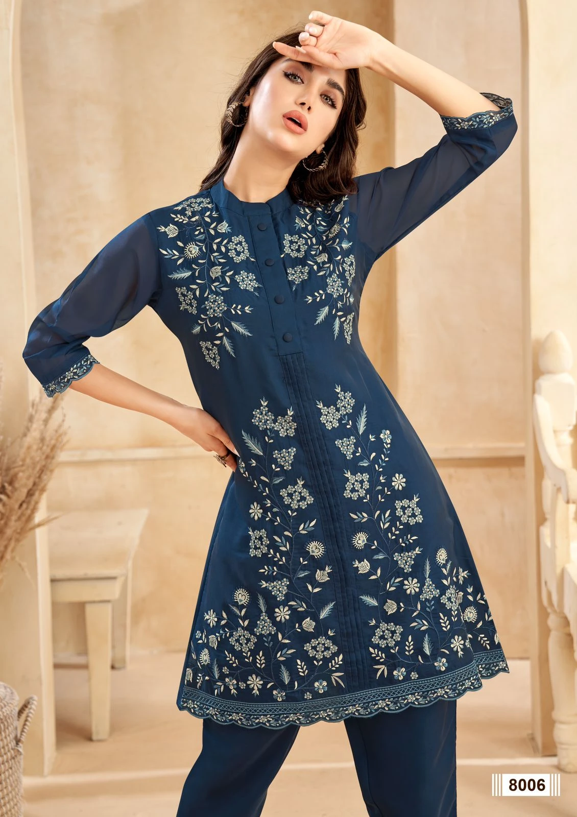 Vardan Ethnic Four Roses Pure Organza Wholesale Co-Ord Sets Catalog — Wholesale Kurti Pant Set, MPA wholesale from Surat - Gallery Image 6